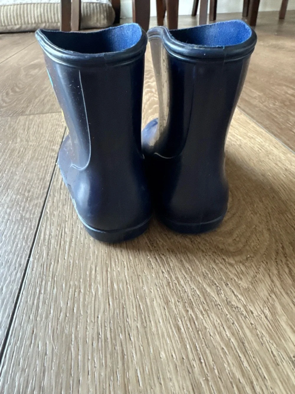 Kids Navy Rain Boots with Happy Bear Graphic